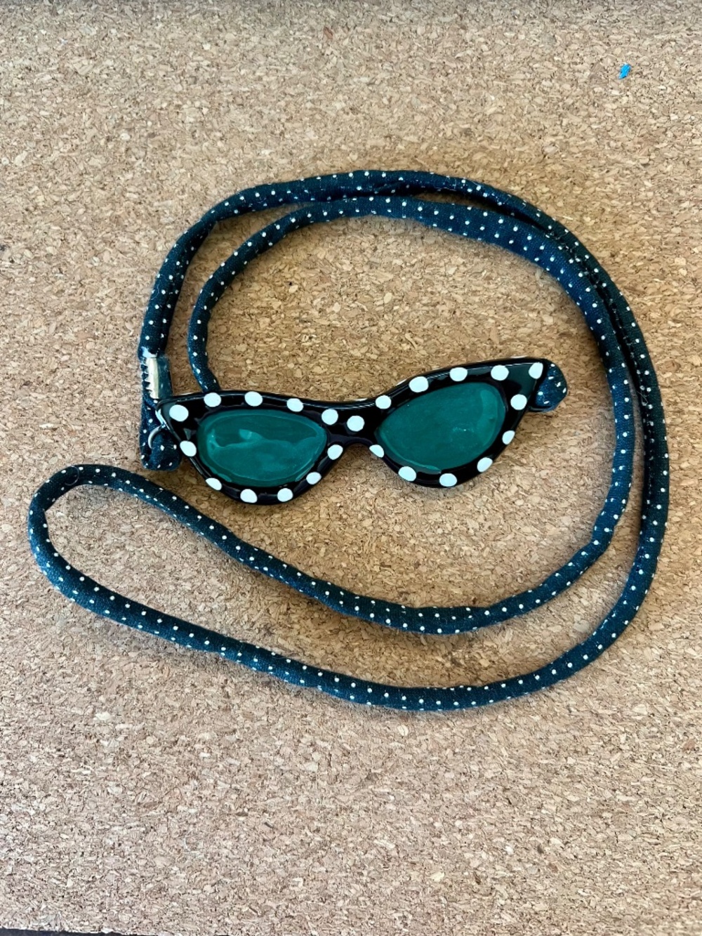 Vintage Flying Colors Ceramic Sunglasses Necklace Polka Dot 80s